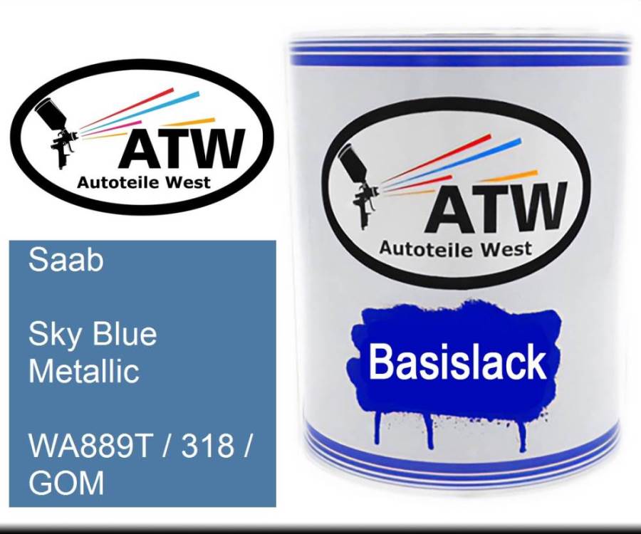 Saab, Sky Blue Metallic, WA889T / 318 / GOM: 1L Lackdose, von ATW Autoteile West.